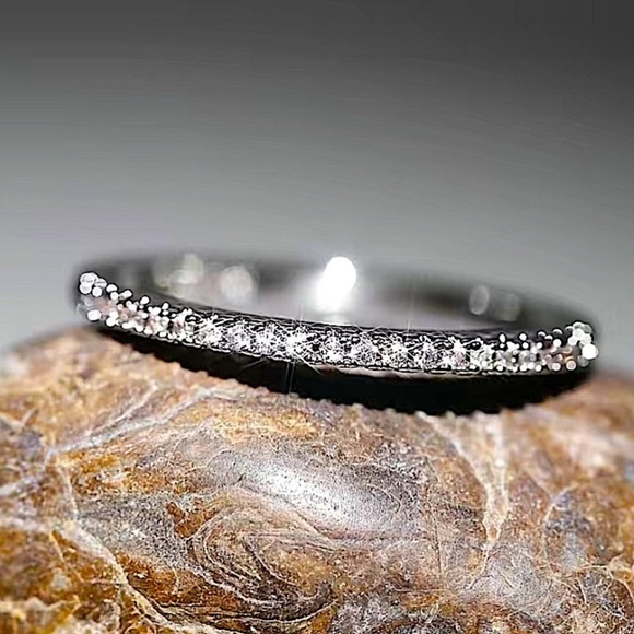 Sterling Silver Cubic Zircon Ring Minimalist, Dainty Diamond Stackable - Picture 1 of 4